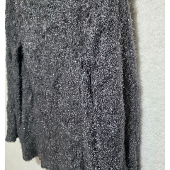 Rafaella Fuzzy Knit Sweater Sparkle Accents Charcoal Gray Long Sleeve Top Size M - Picture 2 of 9